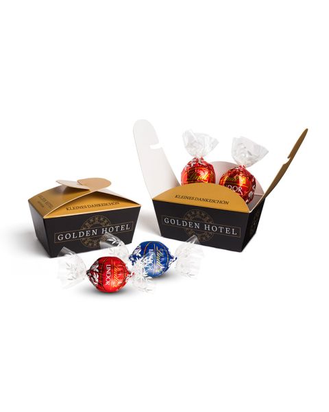 Lindt Lindor balls in promotional box with printing