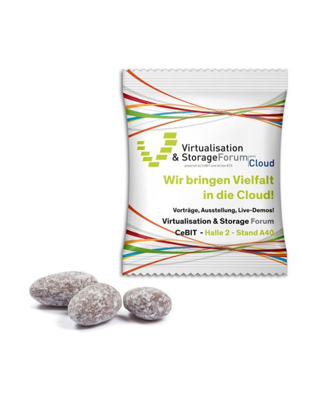 12 g cinnamon almonds in promotional bags with logo print