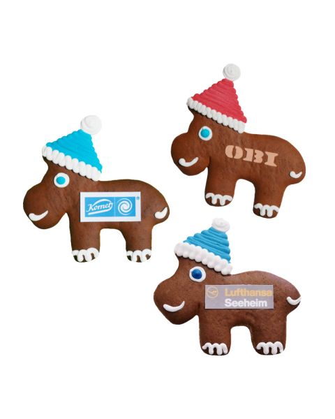 Lebkuchenelch mit essbarem Logoaufdruck und Werbeanbringung