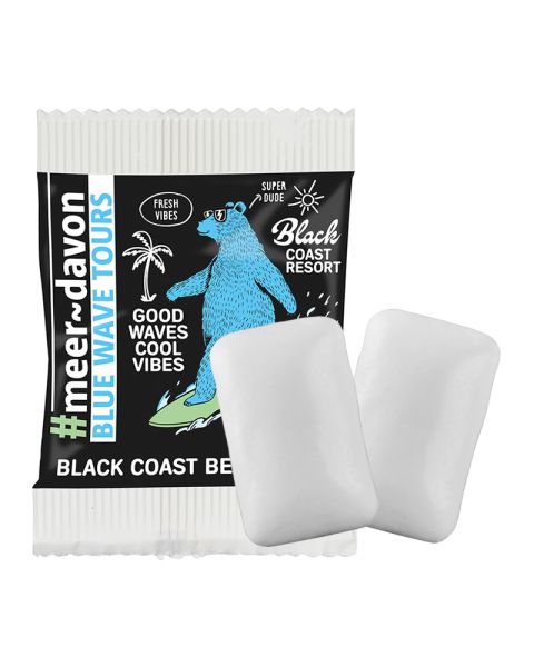 2 chewing gum in paper bags with promotional print