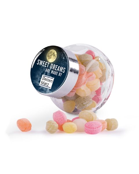 Mini candy jar with elegant domed label