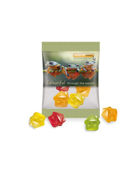 15 g fruit gums in mini bags, standard shapes with logo print