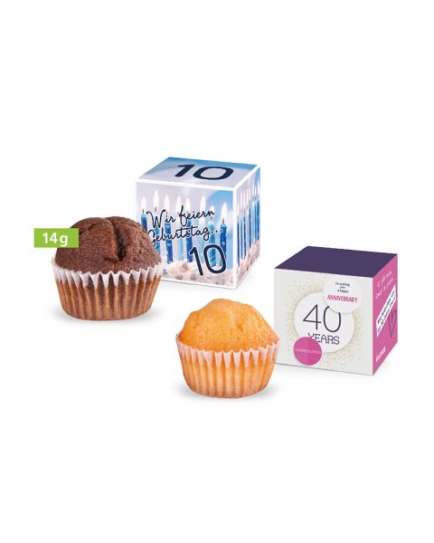 Mini Muffin im Werbewürfel mit Logodruck