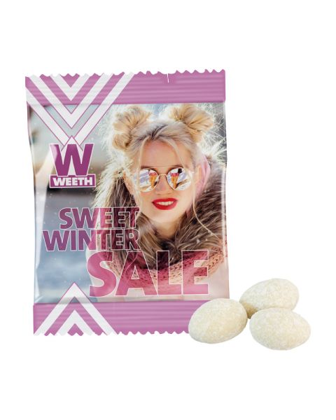 Weseke vanilla almonds in promotional bags with logo print