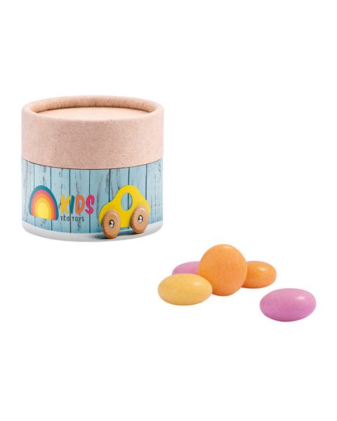 Mini paper tin Mentos Fruit with paper label and logo print