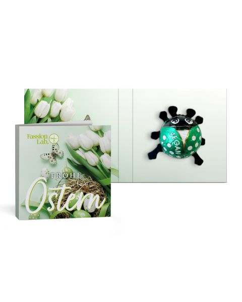 Vegan mini chocolate ladybirds in promotional folding card