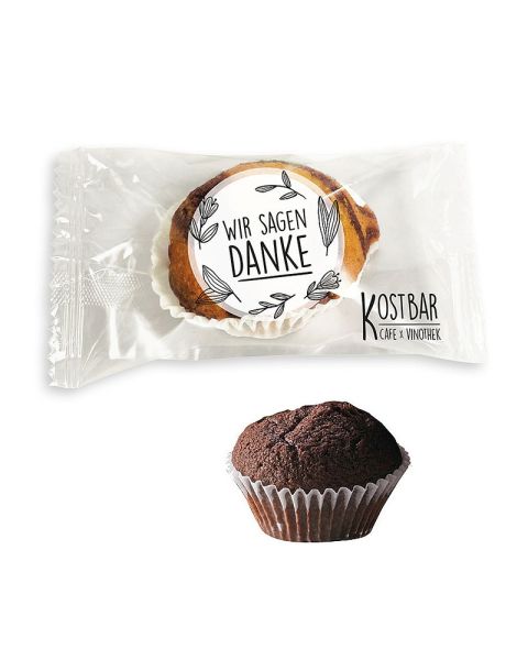 Mini Muffin Double Choc in flow pack with promotional print