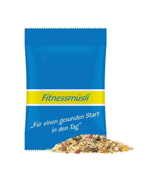 50 g organic strawberry muesli in promotional bag with print