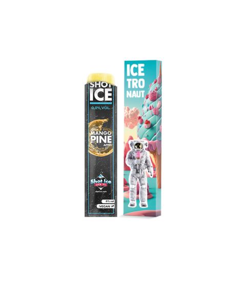 1 Shot Ice Juicy Mango Pine Apple in promotional cardboard packaging with logo print
