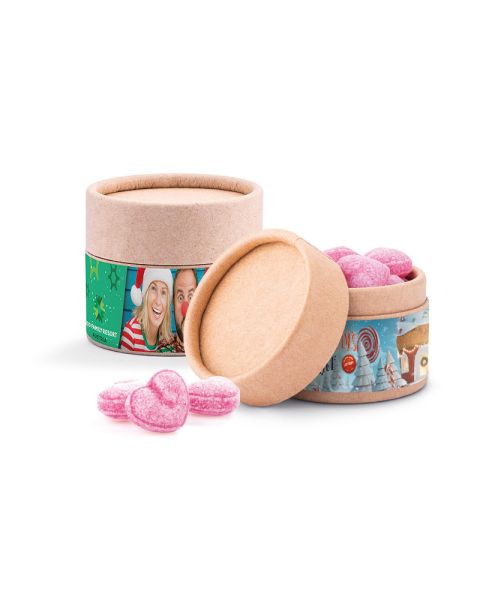 Mini Papierdose Glühweinherzen mit Werbe-Papieretikett