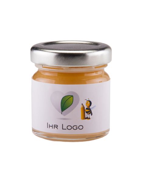 45 g Blütenhonig im Glas mit Banderolenetikett und Logodruck