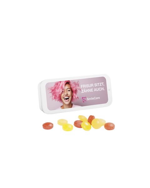 13 g micro fruit mix sweets in a sliding lid tin with promotional print