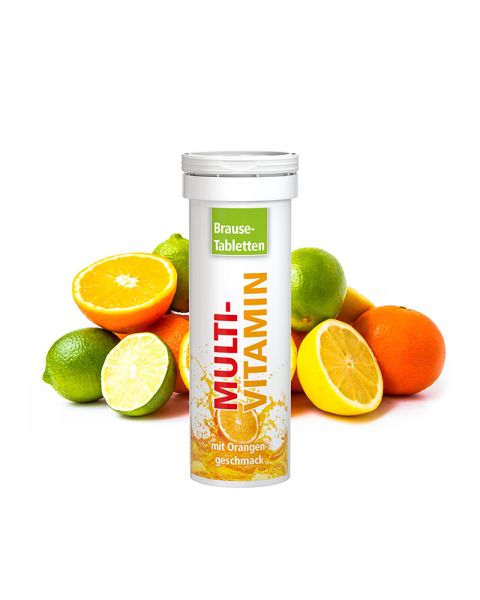 10 multivitamin effervescent tablets with logo print
