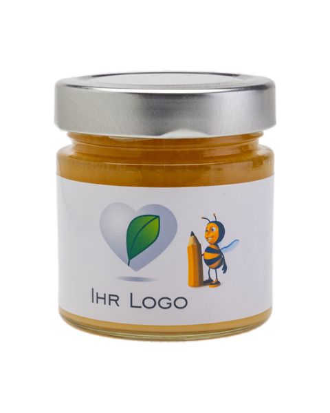 250 g Blütenhonig im Glas mit Banderolenetikett und Logodruck