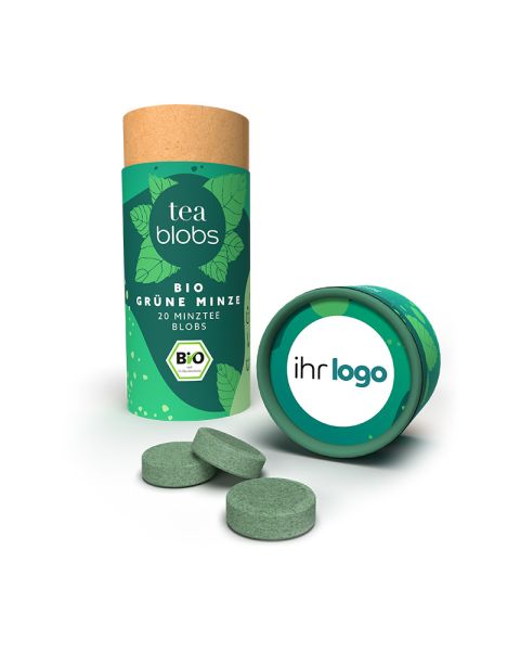 Bio Grüne Minze TeaBlobs in Eco Pappdose mit Werbeanbringung