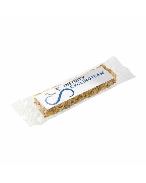 30 g apple muesli bar with promotional label and logo print