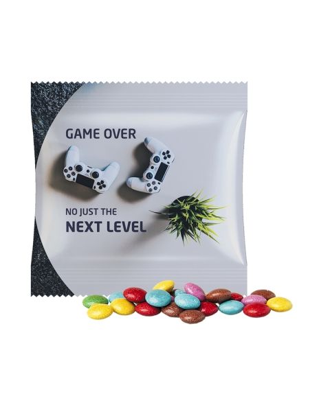 7 g colourful chocolate beans in promotional bag with logo print