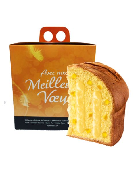 750 g Panettone mit Zitronencreme und kandierten Zitronen in einer Faltschachtel mit Werbeanbringung