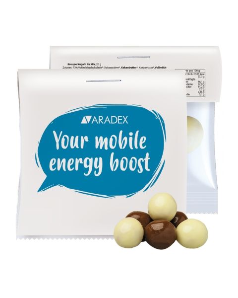20 g Express Bio KnusperkugelMix im Flowpack mit Werbereiter