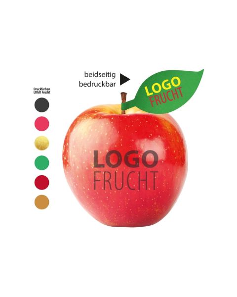 PR LogoApfel rot mit Blatt und Werbebedruckung
