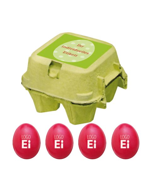 Logo egg 4-pack in egg packaging with advertising label