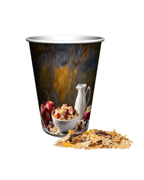 50 g apple cranberry muesli in promotional tub with promotional print