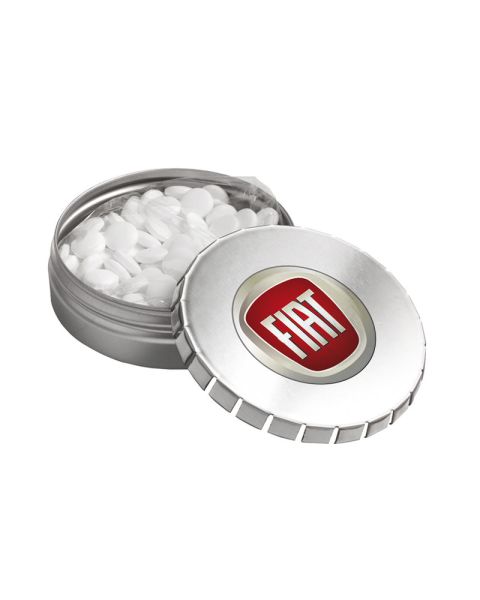 Klick-Klack Dose mit Pfefferminzpastillen und Logodruck