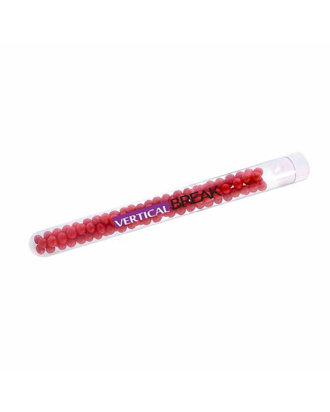 Test tubes with coloured fruit pearls and logo print