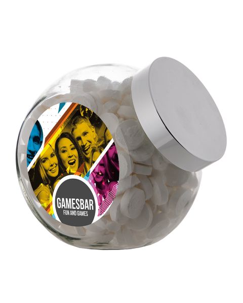 2 litre Slanted Jar filled with Wilhelmina peppermint and with promotional label