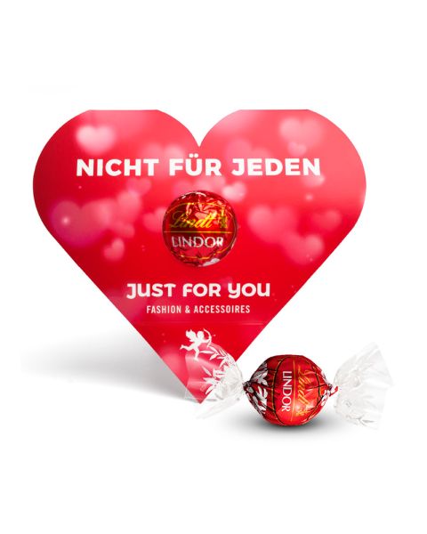 Lindt Lindor Kugel in Herzform-Werbekartonage mit Logodruck