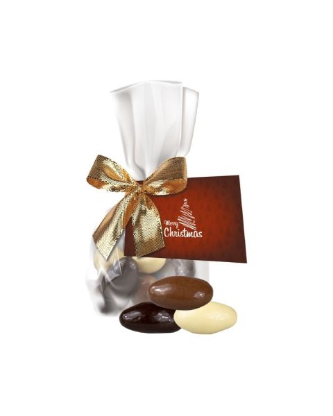 35 g Mandel-Schoko Trio im Flachbeutel mit Werbekarte