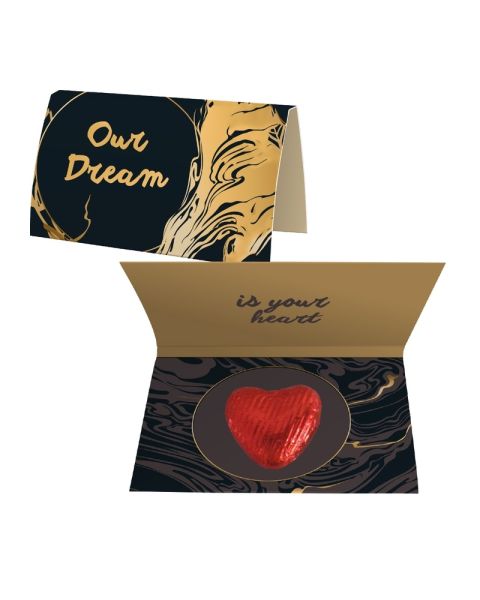 Express 5 g chocolate heart on folding card with promotional print