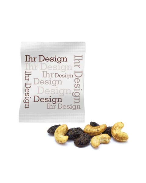 Snacks in Premium Flowpack mit individuellen Werbedruck