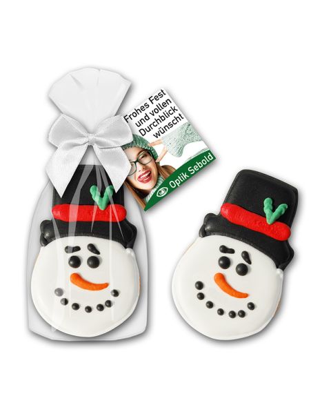 35 g Schneemannkopf Cookie in Glanzbeutel mit Werbekarte