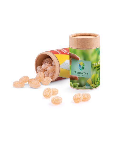Midi paper tin honey bee sweets with paper label and logo print