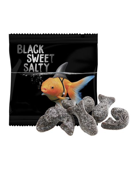 Salzige Lakritz Fische im Werbetütchen