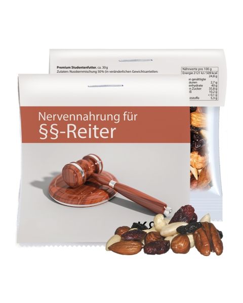 30 g Express Premium trail mix in flow pack with advertising header