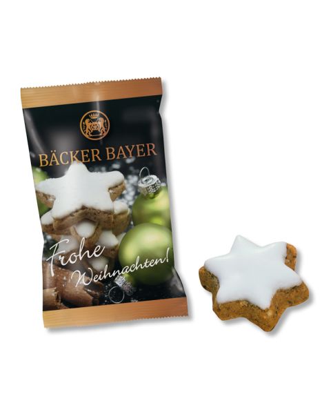 Lambertz cinnamon star in promotional flow pack with logo print