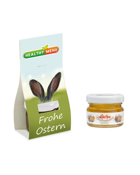 Honig im Werbeaufsteller mit Werbedruck