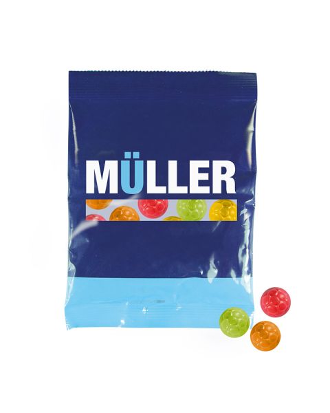 50 g Trolli Fruchtgummi Fußbälle in einer Werbetüte mit Logodruck