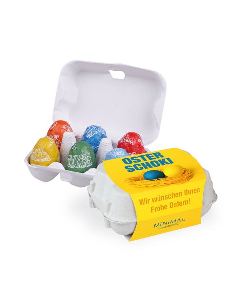Tony's Chocolonely chocolate eggs, set of 6 in egg carton with advertising sleeve