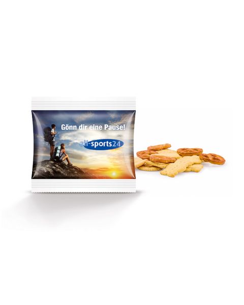 Snack bag of vegan snack mix with logo print
