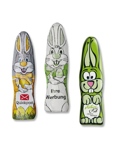 Mini chocolate Easter bunnies with promotional print