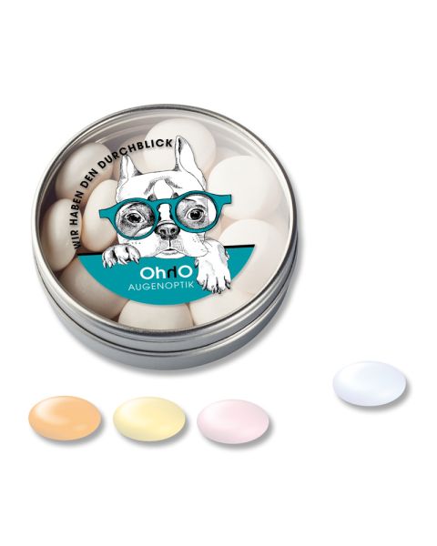 mentos Kaubonbons Klarsichtdose mit Logodruck
