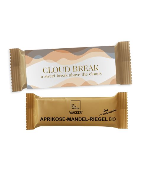 Veganer Bio Aprikose-Mandel-Riegel im Schuber mit Werbedruck