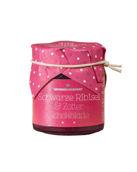 130 g BIO Schwarze Ribisel & Zotter Konfitüre im Gläschen mit bedruckbarem Bauchetikett