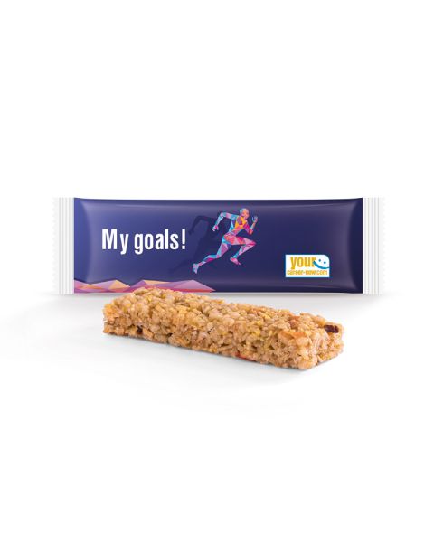 Multi-grain apple muesli bars with logo print