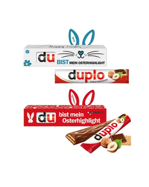 duplo Riegel in einer individuell bedruckbaren Werbekartonage mit Hasenohren