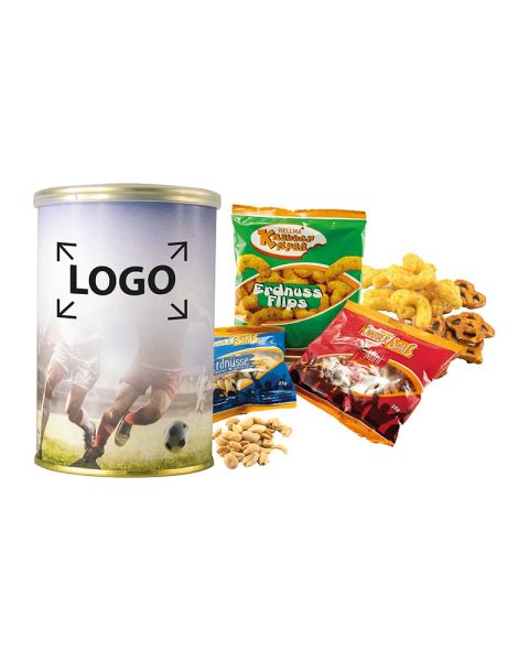 48 g Fußball Snacks in Metalldose mit Werbebanderole