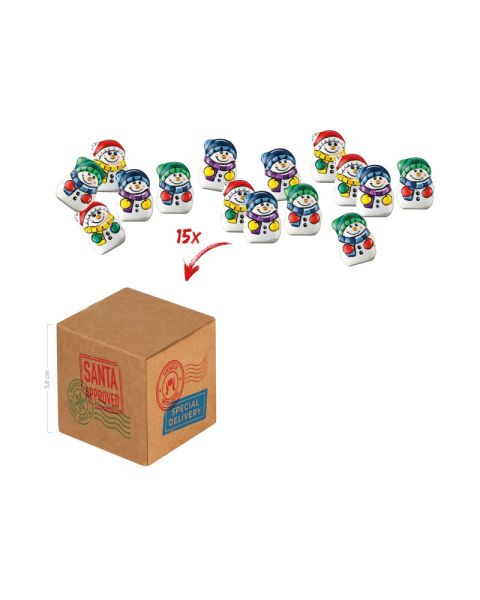 Mini cargo chocolate snowmen with advertising